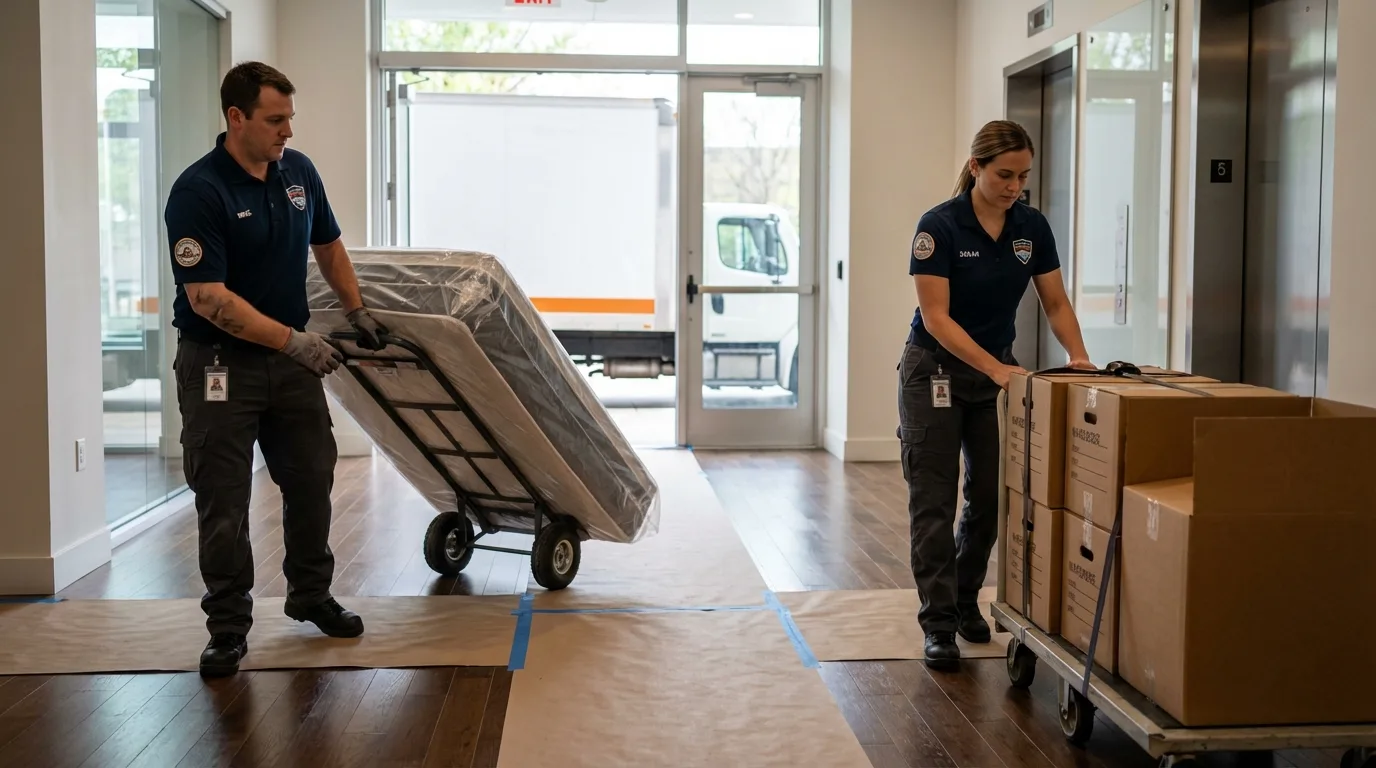 Professional apartment movers loading elevator in Salem, UT